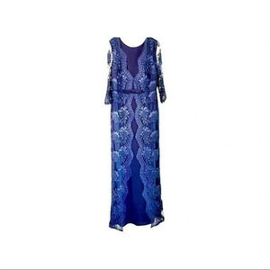Miss Cristina USA navy blue embroidered lace with rhinestones formal gown LRG